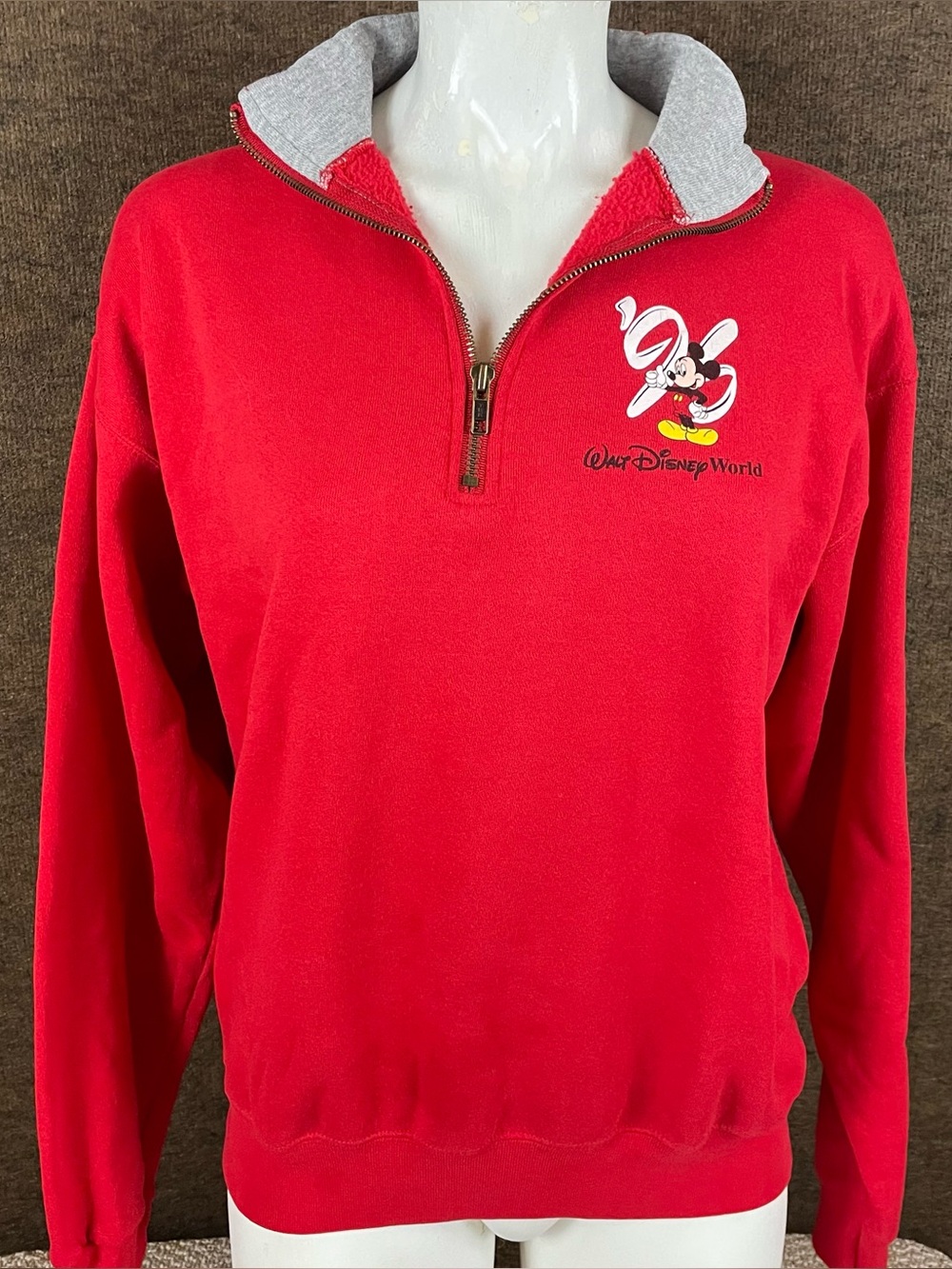 Vintage Disney Mickey Mouse Sweatshirt Women’s Small 1/4 Zip 90s Red 1996 C21